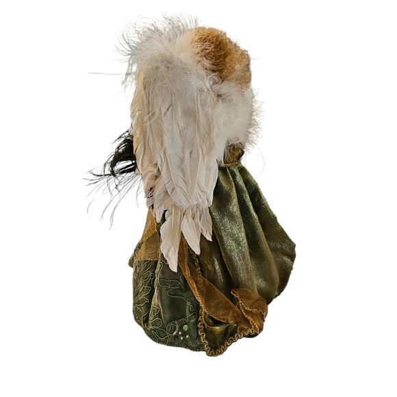 Vintage Christmas Tree Topper Angel Green White Accents Porcelain Feather Wings - Picture 4 of 7